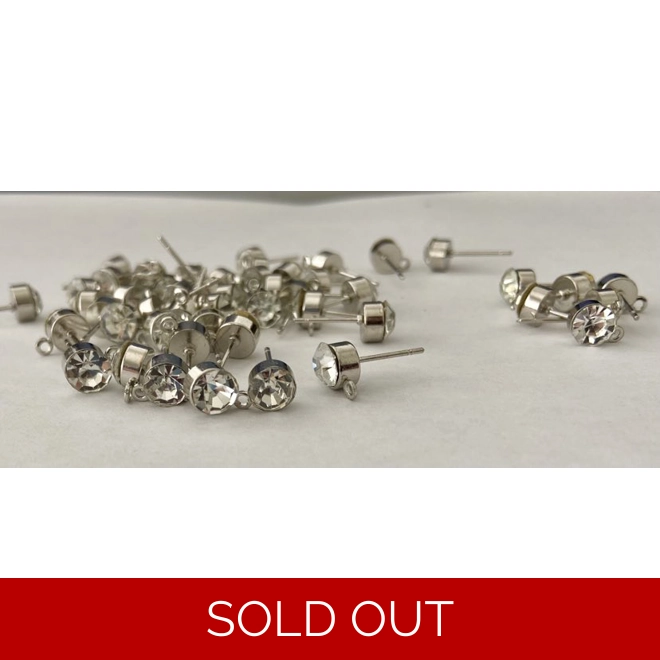 product Image for 5MM RHODIUM COLOUR,6 PC, CUBIC ZIRCONIA HYPOALLERGENIC STUD CONNECTOR